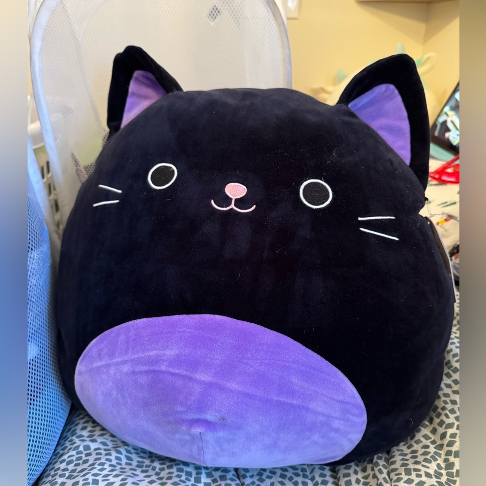black and purple extra large squishmallow cat